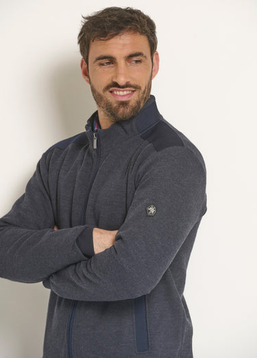 Gilet zippé chiné col montant Bleu