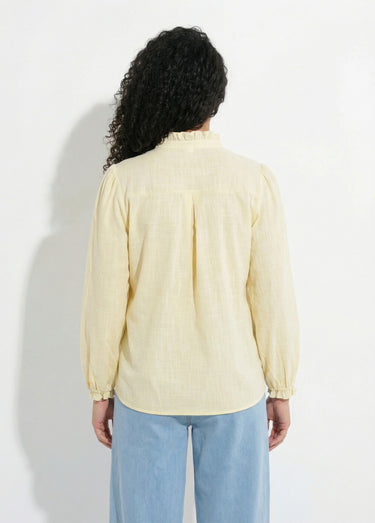 Chemisier brodé boutonné col volanté Jaune/Blanc