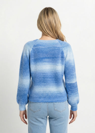 Pull raglan maille poilue effet tie & dye Bleu