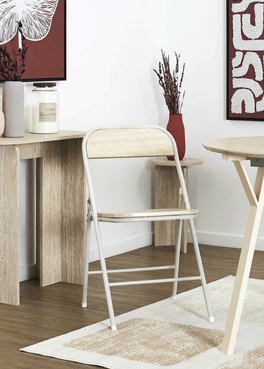 Chaises pliantes métal et effet pierre Blanc/Beige