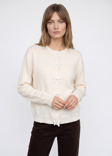 Gilet avec détails nœud perles de rocaille Ecru