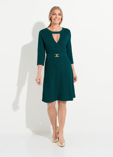 Robe cache-coeur courte maille côtelée Vert