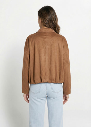 Blouson zippé suédine taille resserrée Camel