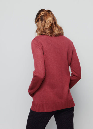 Pull col montant maille épaisse Prune