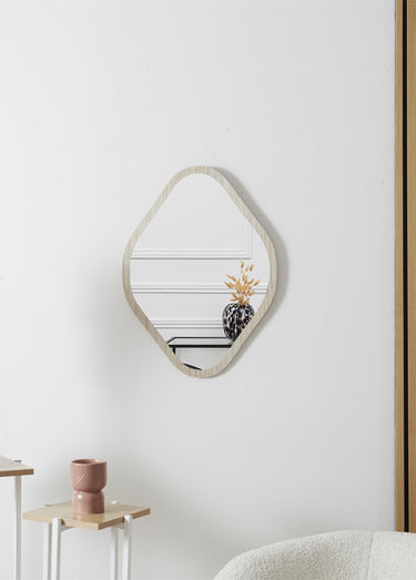 Miroir losange avec contour bois brut Naturel