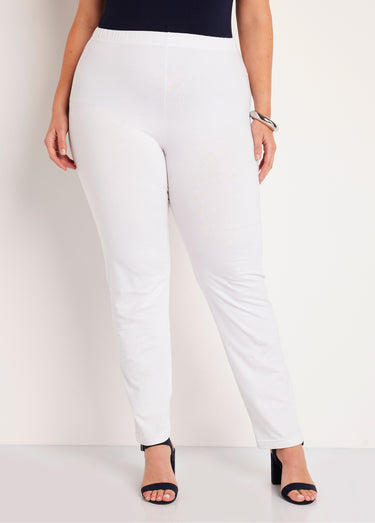 Legging coton stretch taille élastiquée Blanc