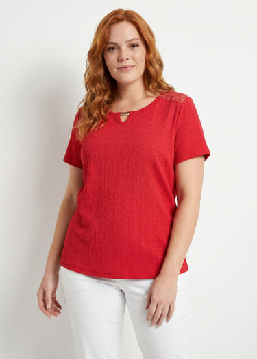 T-shirt court dentelle Rouge