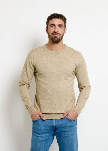 Pull col rond homme maille fine jauge Beige