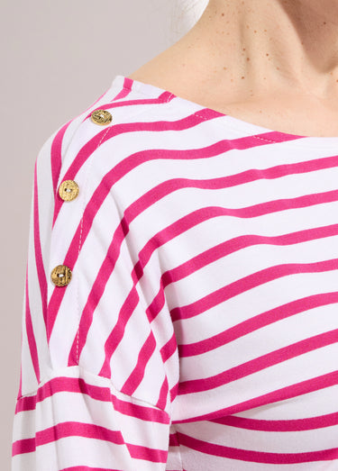 T-shirt marinière rayé manches 3/4 Blanc/Fuchsia