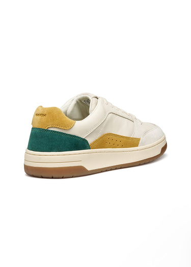 Baskets multicolores cuir lisse et suédé Beige/Moutarde/Vert