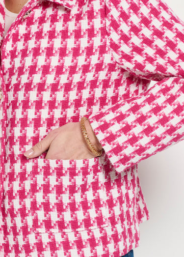 Veste pied de poule courte Rose / Blanc