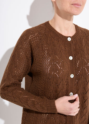 Gilet boutonné ajouré avec laine et cachemire Noisette