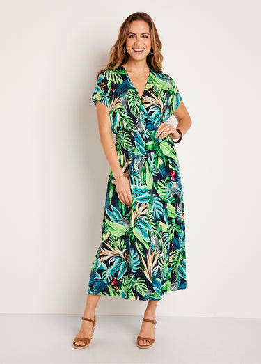 Robe longue évasée imprimé tropical Imp Vert