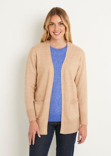 Gilet chiné long bord à bord avec laine Sable