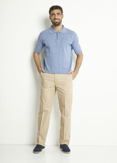 Polo zippé uni manches courtes coton cardé Jean