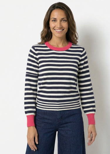 Pull rayé fantaisie à manches longues Marine/Ecru