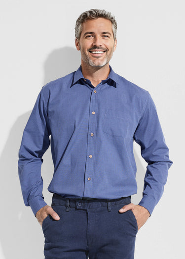 Chemise micro carreaux manches longues Bleu