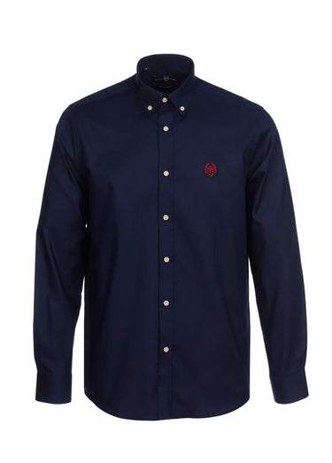 Chemise unie manches longues col boutonné Marine