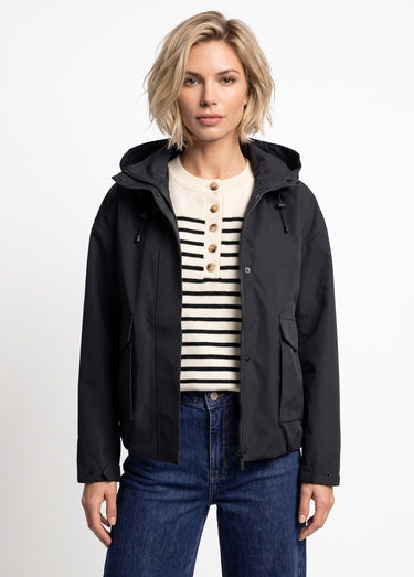 Veste courte coupe vent, capuche amovible Noir