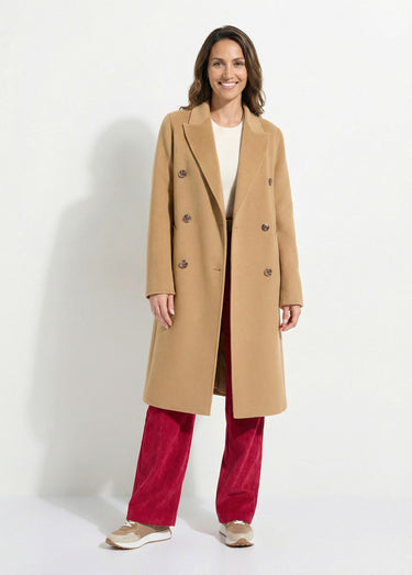 Manteau long drap de laine col tailleur Camel