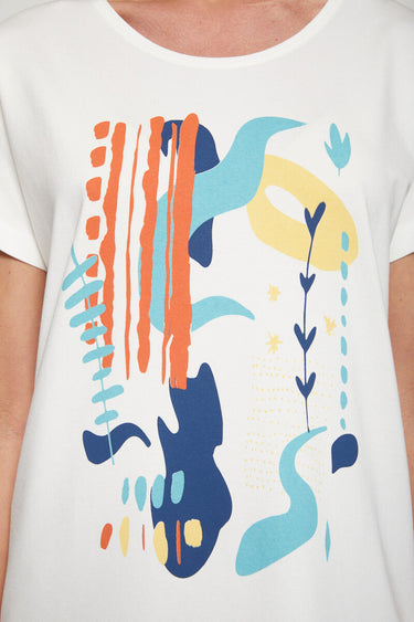 T-shirt motif manches courtes kimono Aqua/Jaune