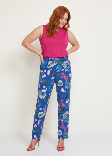 Pantalon imprimé taille élastiquée Fond Bleu Roi
