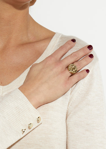 Bague acier inox pièce de monnaie Dore