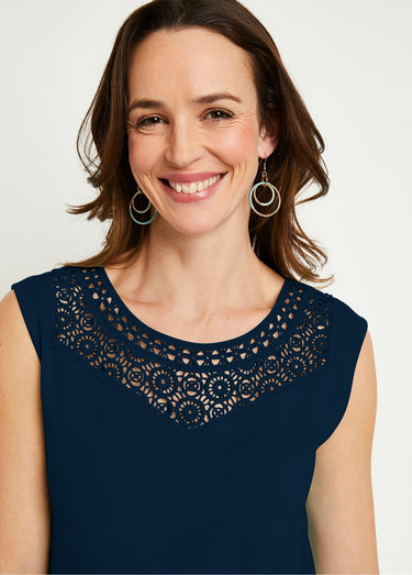 Débardeur macramé coton uni Marine