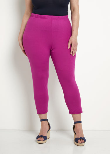 Legging court taille élastiquée extensible Uni Cassis