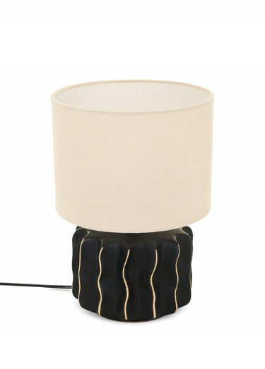 Lampe pied grès détails vagues MALYA Beige/Noir