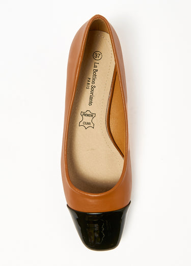 Ballerines chic bi matière petit talon Camel