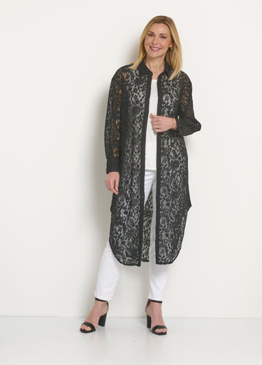 Robe chemisier longue en dentelle Noir