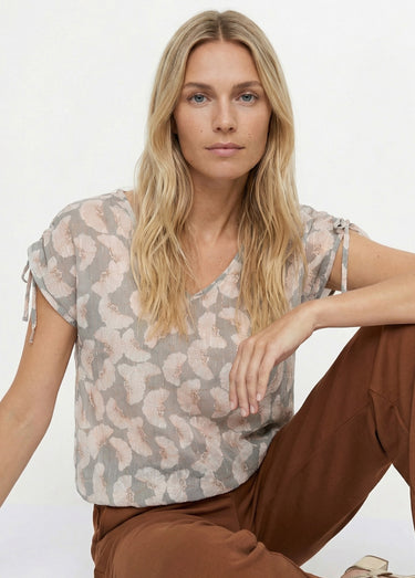 Tunique voile fil métallisé motif ginkgo Écru / Tilleul