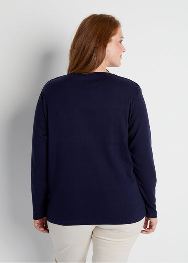 T-shirt marinière court coton manches longues Uni Marine