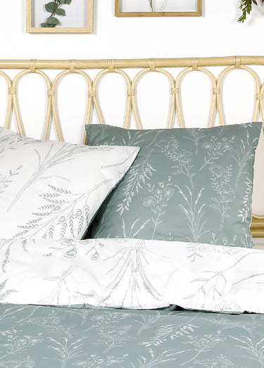 Parure flanelle 240 x 220cm, Fleurettes Vert clair/Blanc