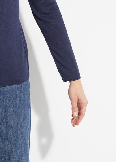 Pull fin avec angora et laine, col V Marine