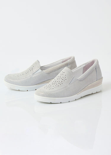 Mocassins grande largeur cuir brillant Argente