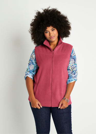 Blouson zippé sans manches polaire Framboise