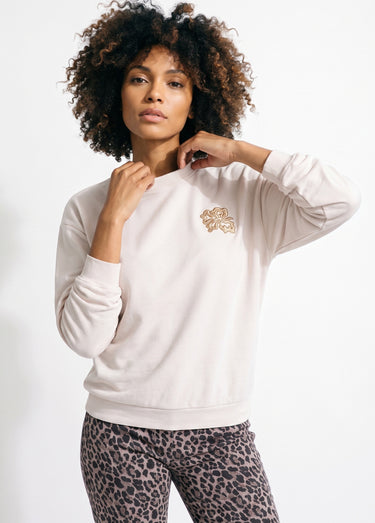 Sweat volume boite molleton brodé détail brillant Ecru