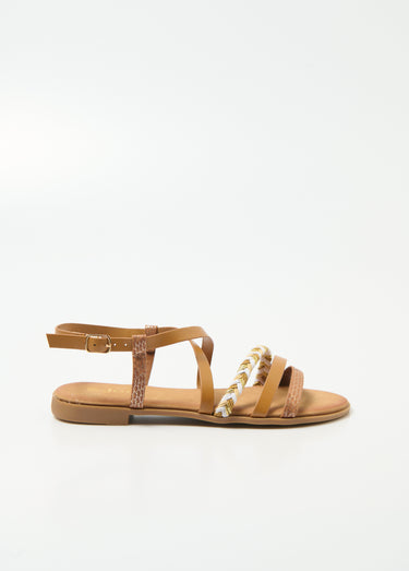 Sandales multi matières à brides Camel