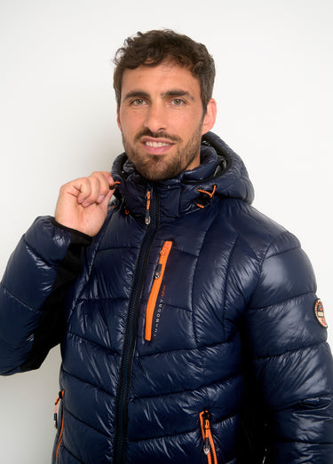 Doudoune chaude brillante détails fluo Marine