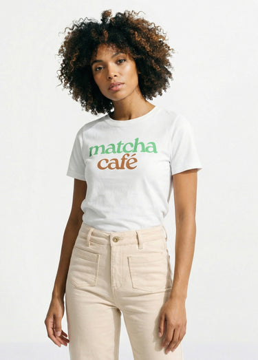 T-shirt col rond avec inscription Matcha Blanc