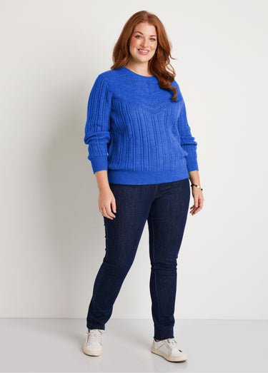 Pull ajouré doux col rond Bleu
