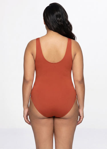 Maillot de bain cache-coeur volanté Terracotta