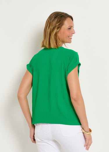 Tunique col V manches kimono aspect gaufré Vert
