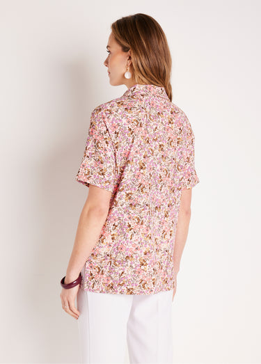 Chemisier long crêpe fleuri Rose/Orange