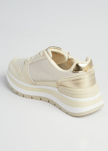 Sneakers compensées en mesh type joggers Beige