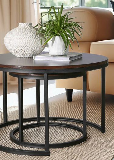LENNY Tables basses plateau effet noyer Bois Fonce