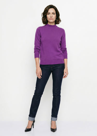 Pull chaud col montant avec laine et angora Aubergine