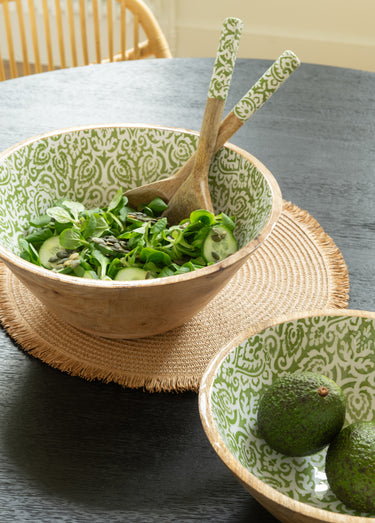 2 couverts à salade bois décor arabesques Beige/Vert